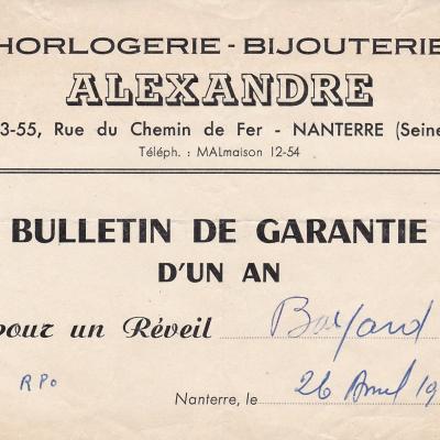 Horlogerie-bijouterie, Alexande, rue du Chemin-de-Fer, 1956